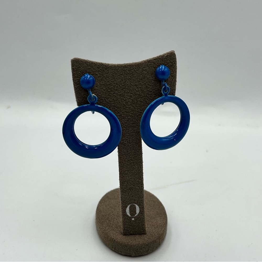 Vintage enamel Modern Blue Geometric Hoop Earrings